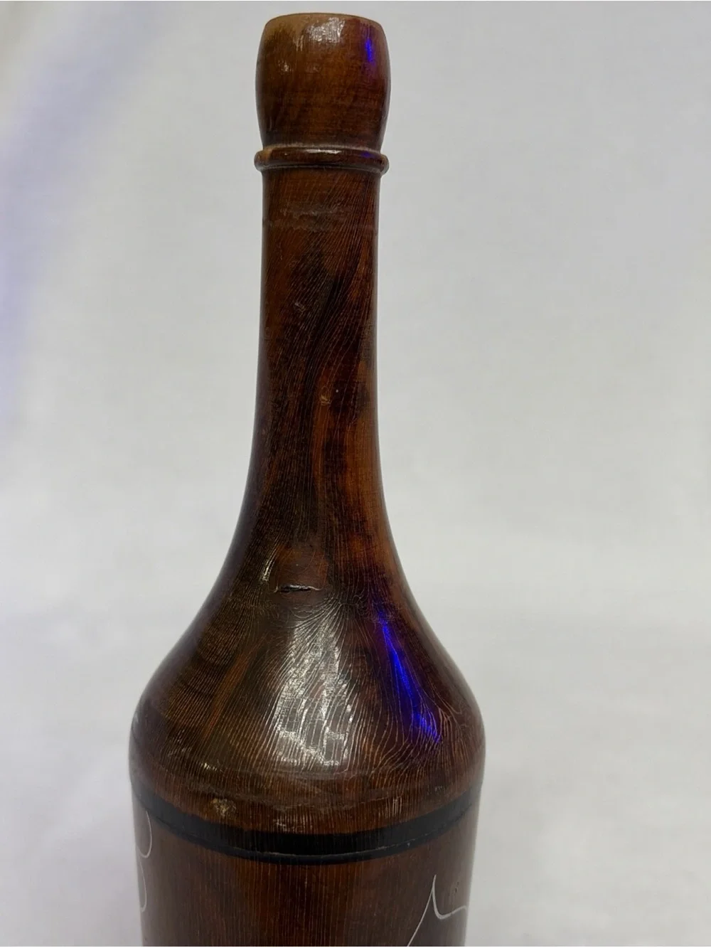 vintage hand-carved or turned wooden bottle or decanter